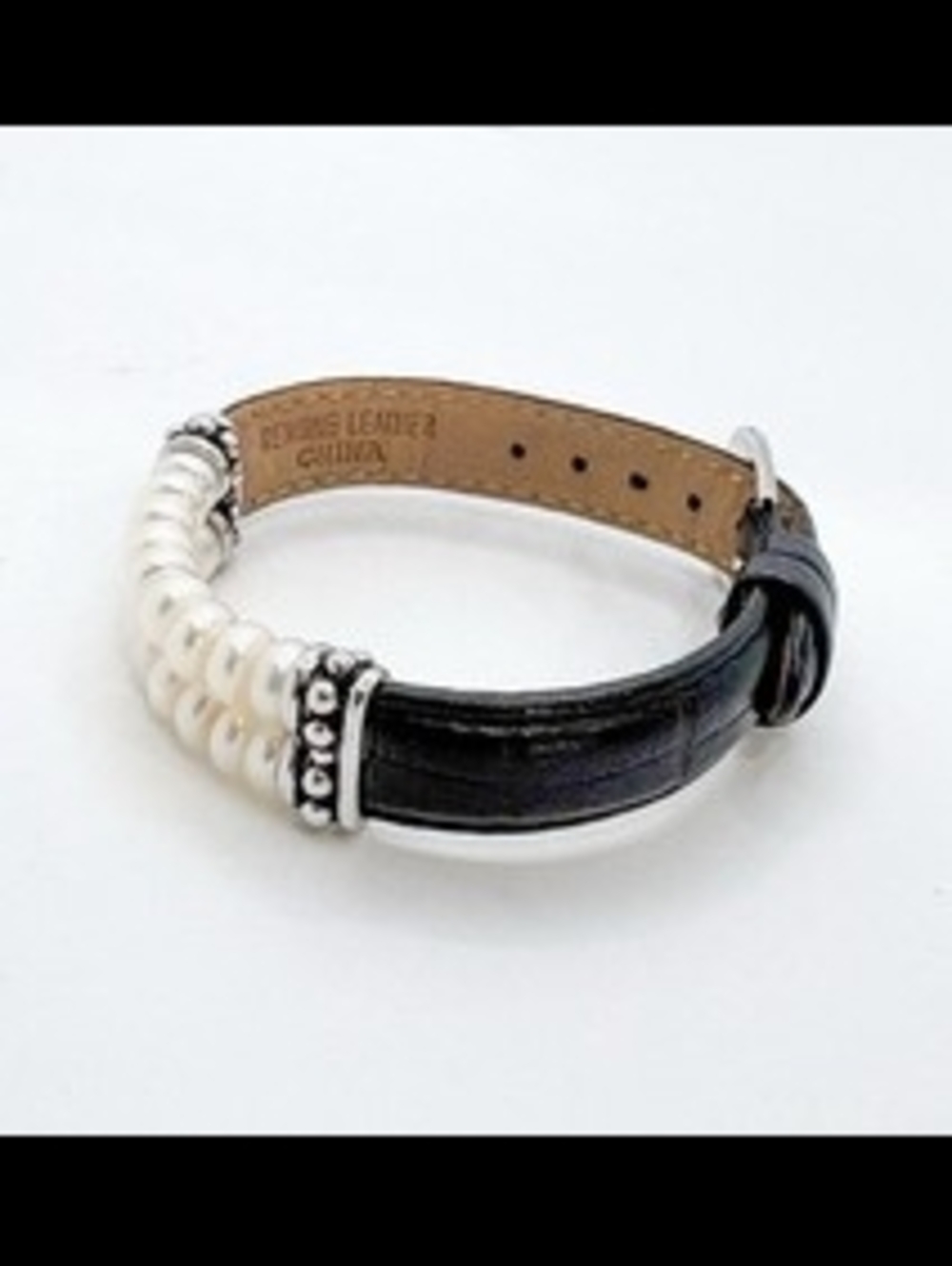 Honora White Pearl & Black Leather Bracelet with Silver Accents